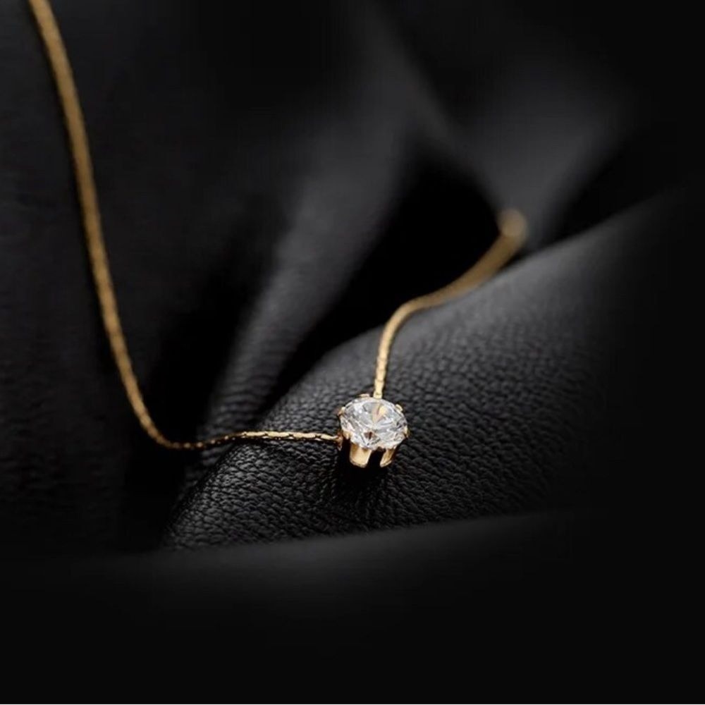 14k Gold Plated Solitaire Diamond CZ‎ Necklace Women Minimalist Dainty Pendant